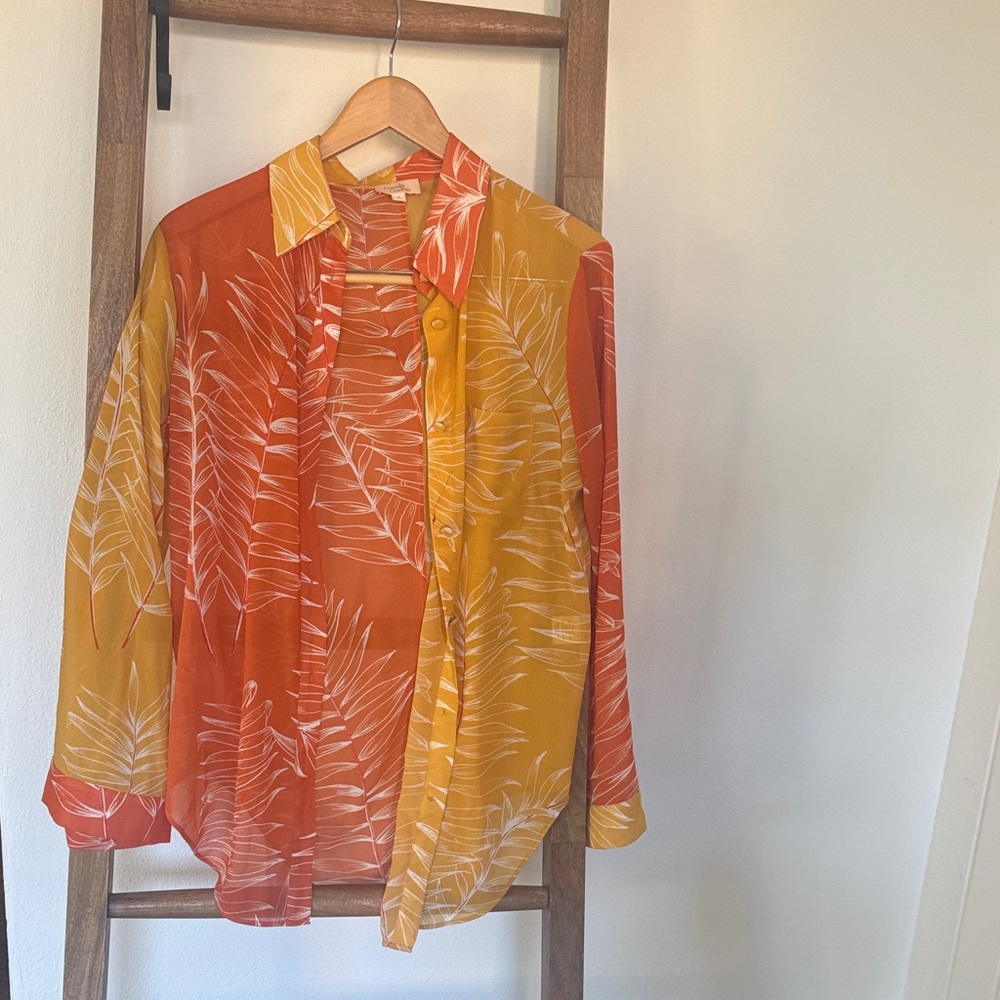 Camila Coelho Vibrant Leaf Print Button Down Shirt